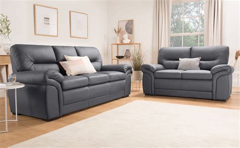 Bromley Grey Leather 3+2 Seater Sofa Set | Furniture Choice