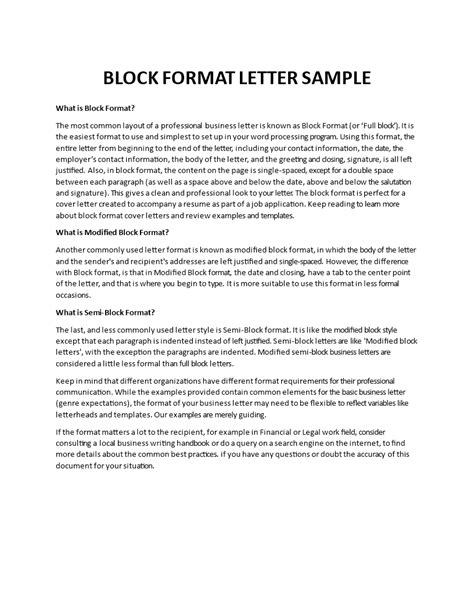 Block Letter Format Templates At Allbusinesstemplates Com