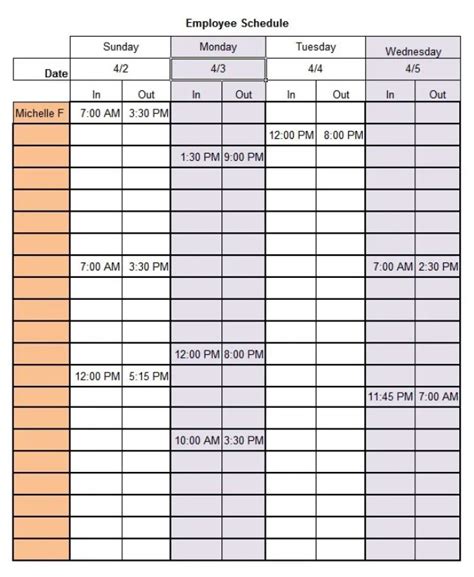 Daily Shift Schedule Template Free Word Templates
