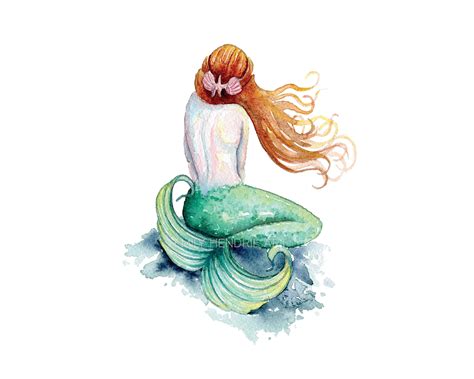 Mermaid Art / Watercolor Mermaid / Mermaid on a rock / Mermaid