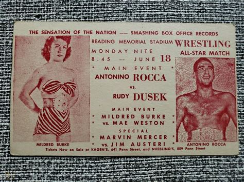1951 Women And Men Wrestling Postcard Mildred Burke And Antonino Rocca 12