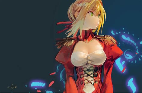 wallpaper illustration anime girls green eyes saber corset blond hair fate extra