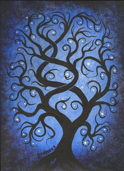Blue Twisted Tree Stars Original Acrylic Painting Tree Art By