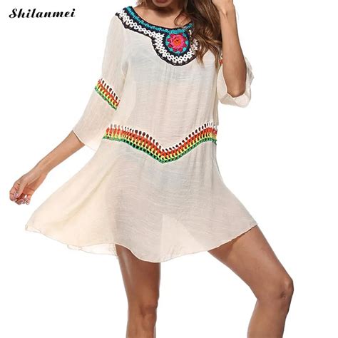 Summer Beach Cover Up Dress 2018 Tunic For Woman Beach Colorful Hook