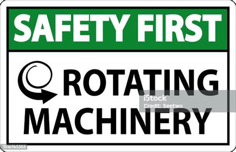 Safety First Sign Rotating Machinery Pada Latar Belakang Putih