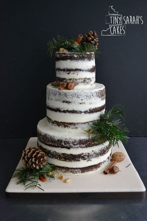 Naked Wedding Cake For Winter With Pincone Topper And Lavender My Xxx Hot Girl