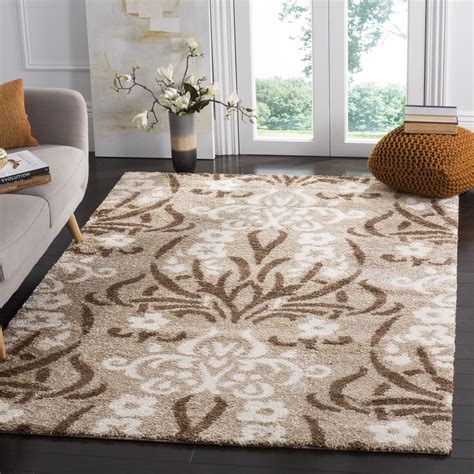 Safavieh Florida Shag Beige Cream Damask Area Rug 6 7 Square Sg457