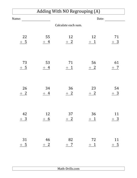 Create and download your own addition worksheets. 2-Digit Plus 1-Digit Addition with NO Regrouping (A)