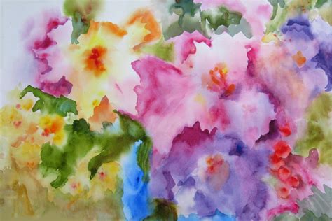 Original Watercolor Painting Abstract Flowers Joy Summer