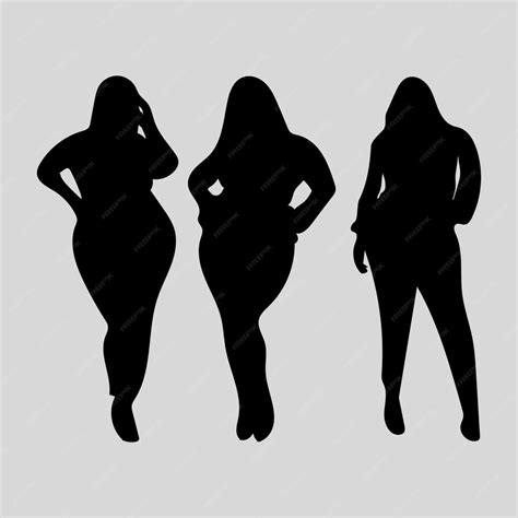 Premium Vector Chubby Woman Standing Pose Silhouette Vector Stock Image