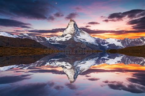Matterhorn Peak Reflected In Stellisee Lake In Zermatt Switzerland