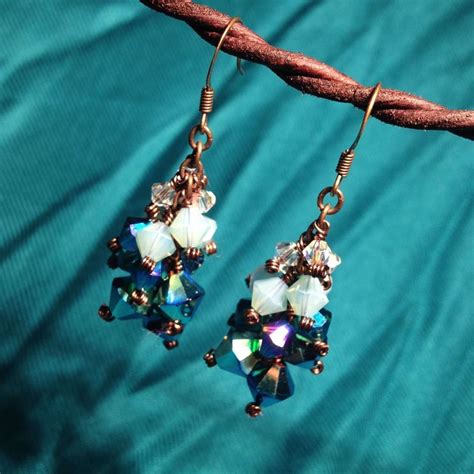 Turquoise Cascading Swarovski Crystal Chandelier Earrings Handmade