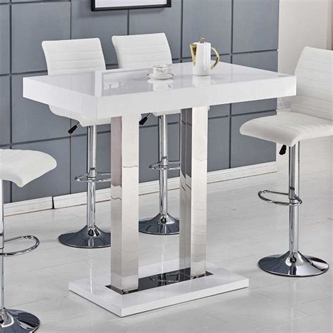 Caprice Bar Table In White High Gloss And Stainless Steel Bar Table