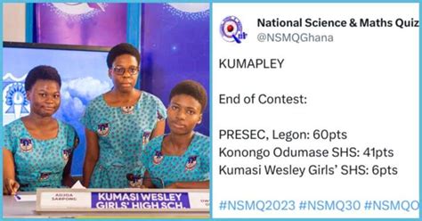 Nsmq 2023 Kumasi Wesley Girls Shs Gets Total Score Of 1 In Round 4