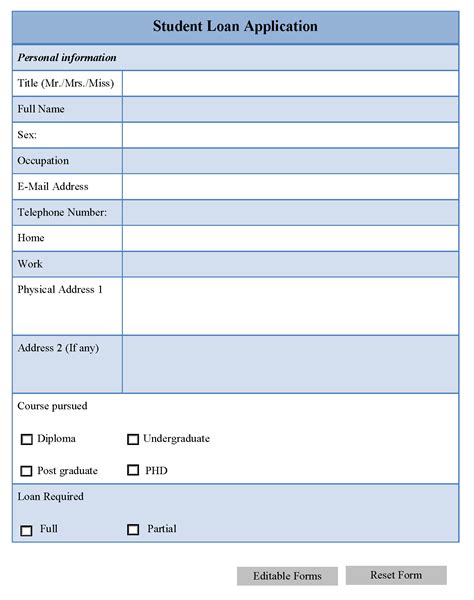 Student Loan Application Form Editable Forms