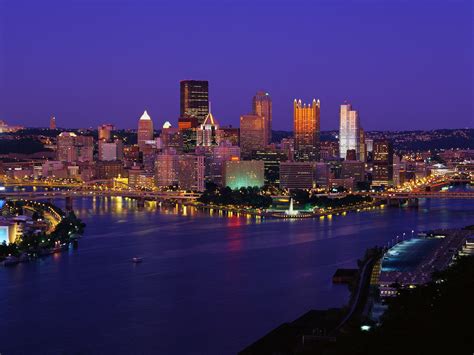 Downtown Pittsburgh At Night Pennsylvania Pittsburgh Skyline