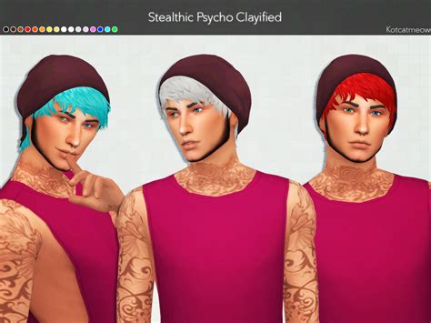 Sims 4 Hairs Kot Cat Stealthic`s Psycho Hair Clayified