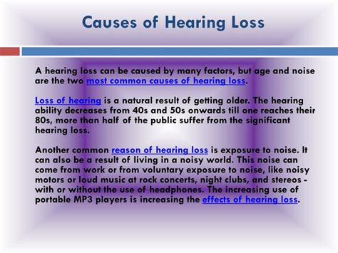 Ppt Hearing Loss Causes Symptoms Sign Diagnosis And Treatment Of