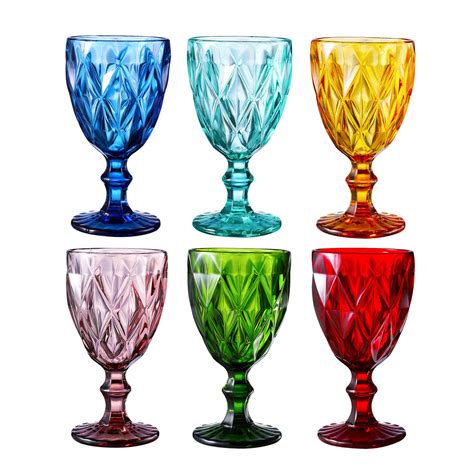 Colored Glass Drinkware 10 Ounce Water Glasses Multi Color Diamond ...