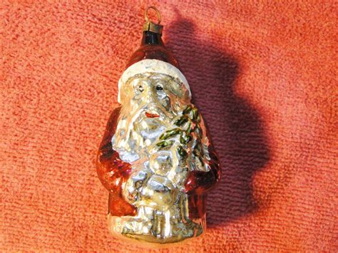 Vintage German Mercury Glass Santa Christmas Ornament Etsy Mercury