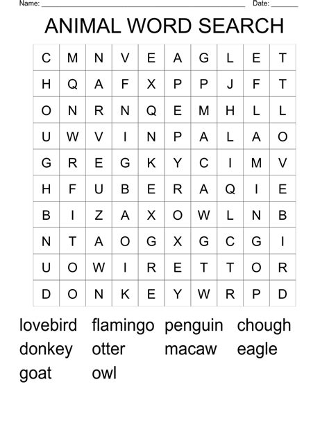 Animal Word Search Wordmint