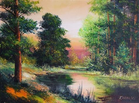 Landscape Autumn Forest River Impasto Original Oil Painting Europe