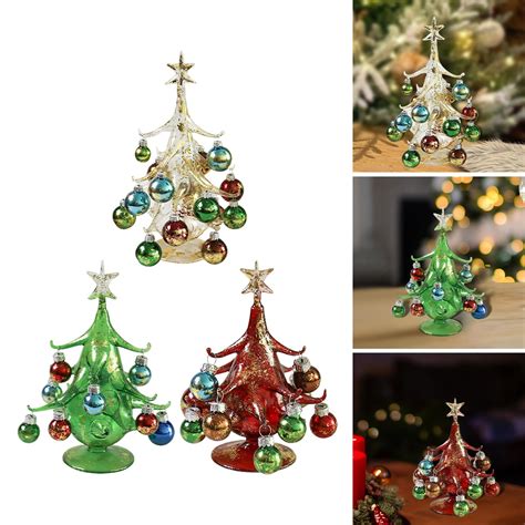 Glass Christmas Tree Figurines Ball Ornaments Tabletop Miniature Christmas Tree Desktop