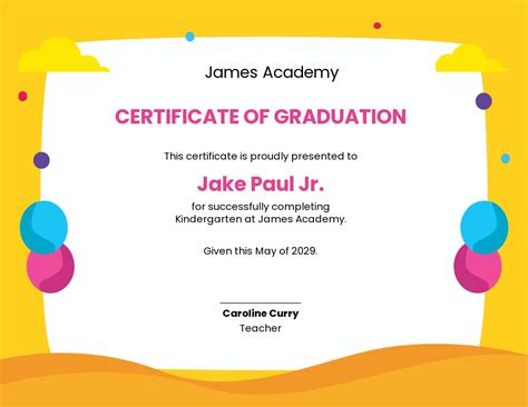 Kindergarten Graduation Certificate Template Word