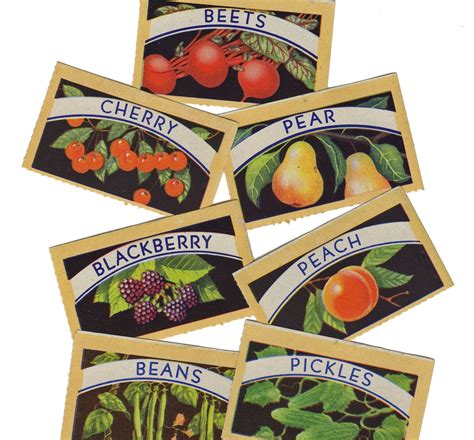 7pcs Vintage Canning Labels 1940s Gorgeous Color Set A