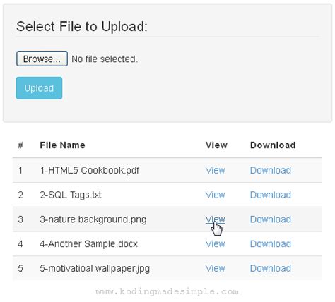 File Upload View And Download Using Php And Mysql Guide Program And