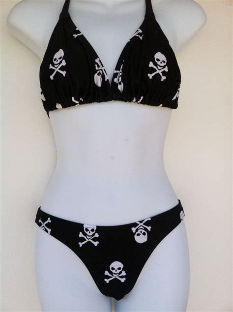 Brazilian Black Bikini White Skulls And Cross By Neopolitanhawaii 6000 Stylish Swimwear
