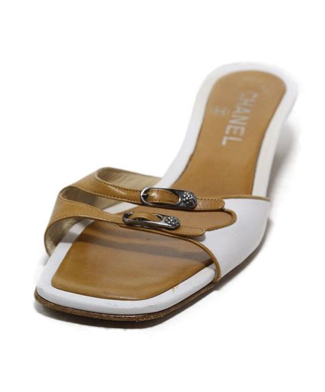 Chanel White Tan Leather Sandals Sz 365 Tan Leather Sandals Maiyet