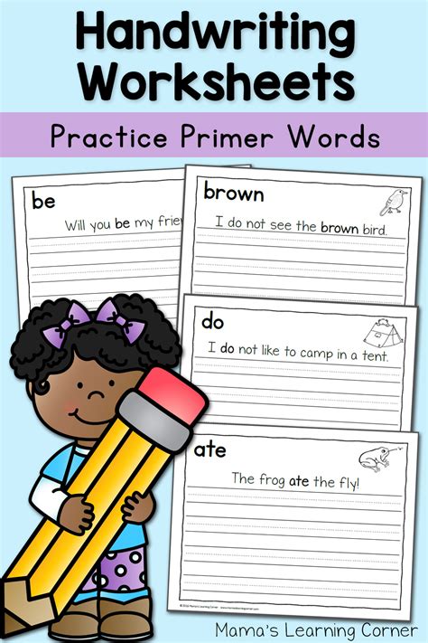 handwriting worksheets  kids dolch primer words mamas learning