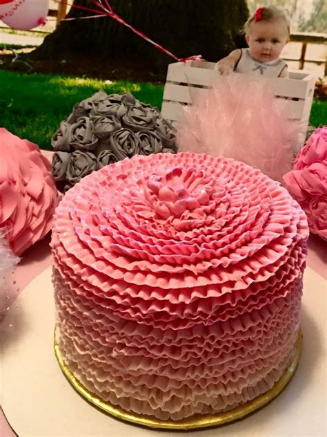 Ombr Pink Ruffle Smash Cake Cakecentral Com