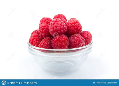Fresh Raspberries On Plate On Isolated White Background Berries Stock