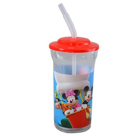 Disney Drink Bottle Mickey Mouse Plastic Water Bottle Red 16oz W Straw