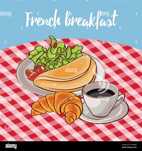 French Breakfast Poster With Cup Of Black Coffee Croissant And