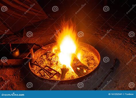 Fire In Camping Fireplace At Night Stock Image Image Of Heat Glow