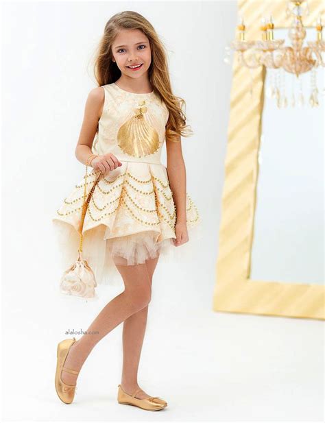 Alalosha Vogue Enfants Junona Girls Gold Beaded Shell Dress And Handbag