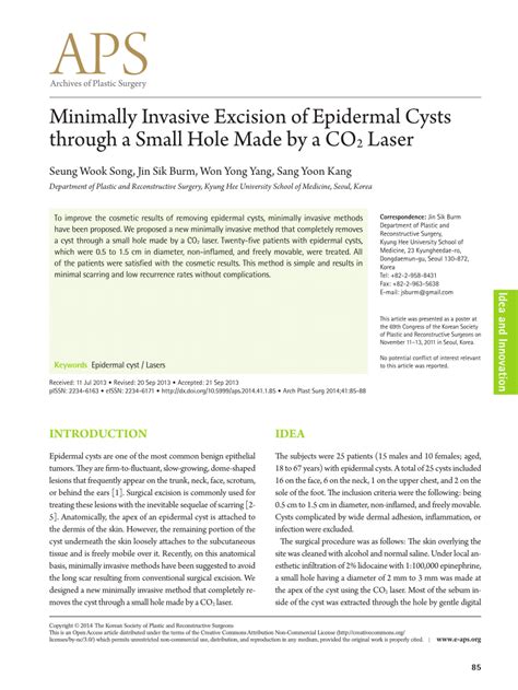 Pdf Minimally Invasive Excision Of Epidermal Cysts Through A Small