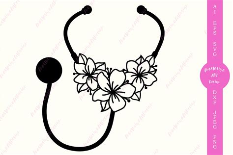 Floral Stethoscope Svg Nursing Clip Art Medical Silhouette 557091