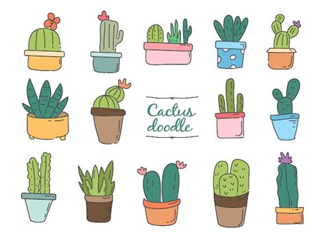Premium Vector Cute Hand Drawing Cactus Collection Sticker Set Doodle