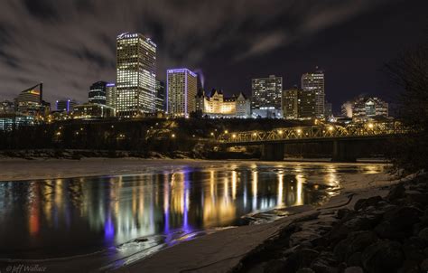 Wallpaper Night The City Reflection River Canada Canada Edmonton