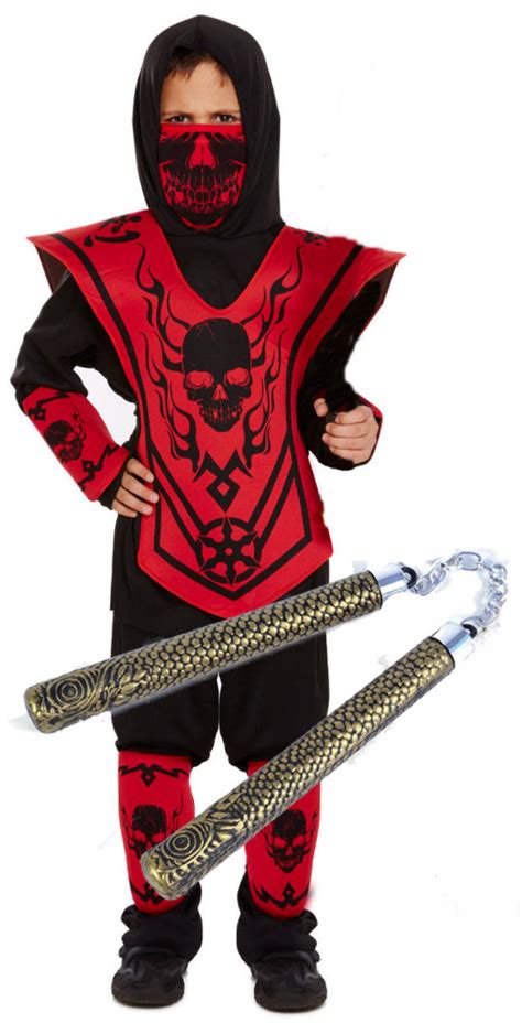 Boys Kids Childrens Ninja Skeleton Fancy Dress Costume Outfit With Toy