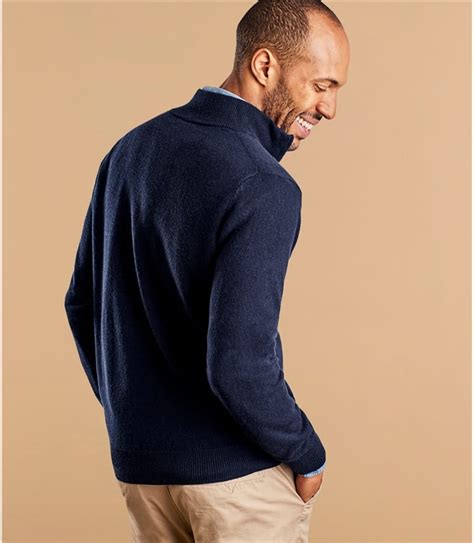 Navy Cashmere And Merino Zip Neck Sweater Woolovers Us