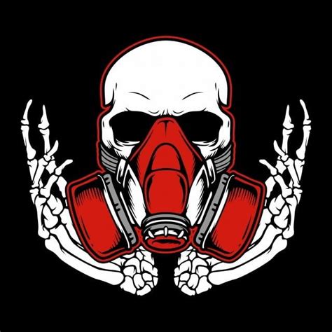 A Skull Wearing A Gas Mask And Holding Two Hands