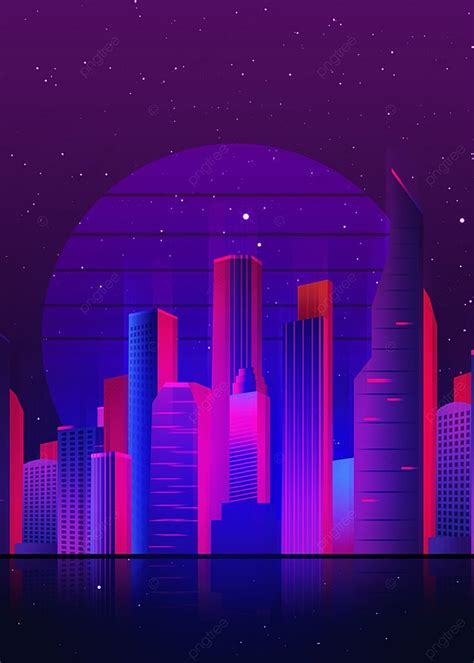 Neon City Background Under Blue Moonlight Wallpaper Image For Free