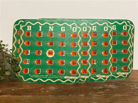 Vintage Bingo Card Set 9nine Retro Fingertip Game Etsy