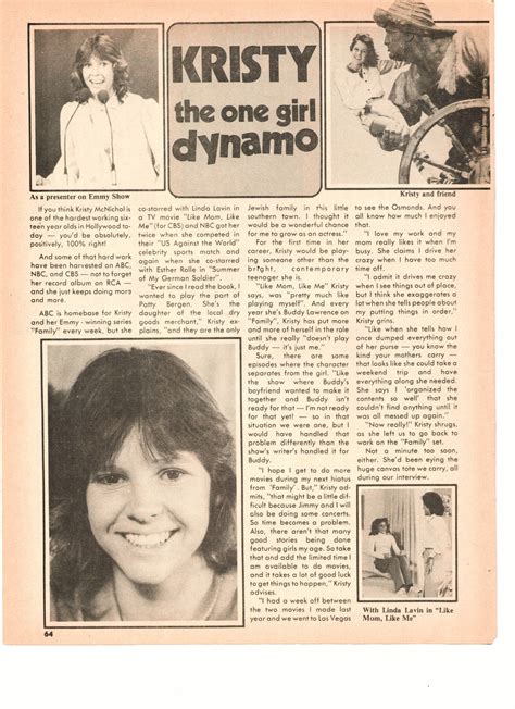 Kristy Mcnichol Teen Magazine Pinup Clipping Kristy The One Girl Dynamo Teen Bea Clippings