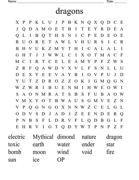 Dragons Word Search Wordmint